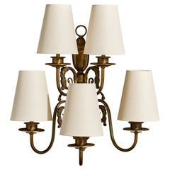 French Designer, Wall Light, Brass, Fabric, France, 1950s