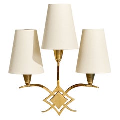 Italian Designer, Wall Light, Brass, Fabric, Italy, 1940s