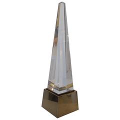 Chapman Lucite and Brass Obelisk Table Lamp