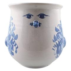 Bjorn Wiinblad Unique Ceramic Flower Pot, Blue Glaze, 1975