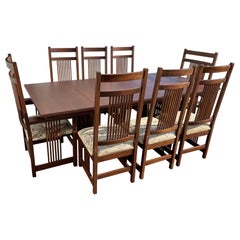 Arts and Crafts or Mission Style Cherry Dining Set, Table with Eight Chairs