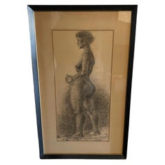 Arthur Okamura Dessin original signé à l'encre sur papier Portrait de femme nue