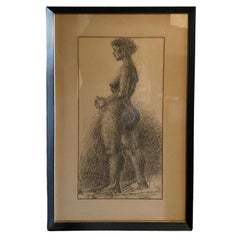 Arthur Okamura Signed Original Ink on Paper Drawing Nude Portrait of Woman