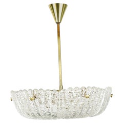 Orrefors Chandelier by Carl Fagerlund Crystal and Brass, Orrefors Sweden, 1960