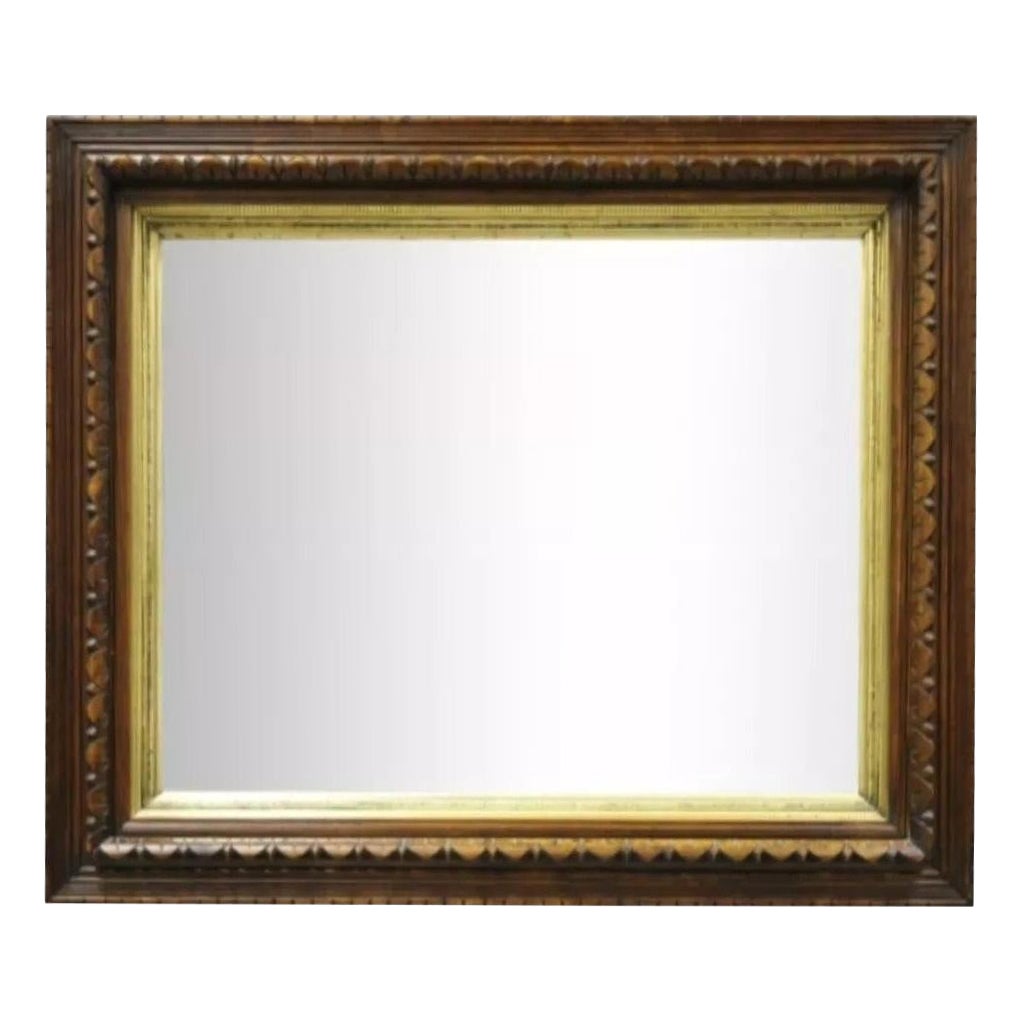 Miroir mural victorien américain du 19e siècle en bois de chêne sculpté à la main et doré à l'or
