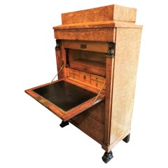 Scrivania antica reale in Wood Wood e piano a ribalta in pelle nera del 19° secolo Hrh