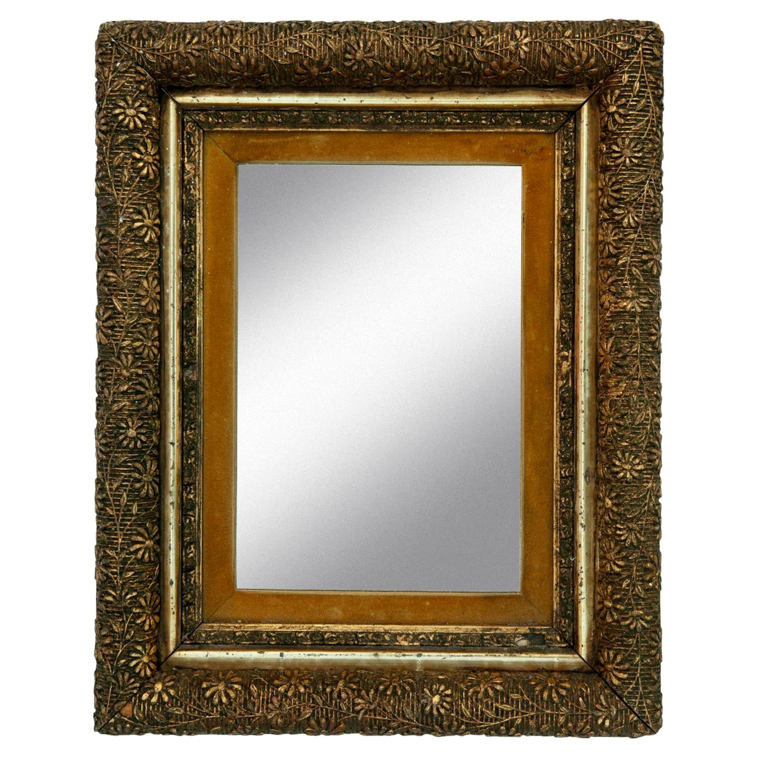 Miroir victorien avec insert en velours en vente