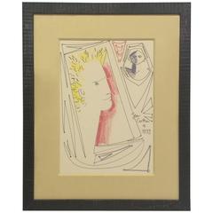 1959 Original Drawing by Jean Cocteau, Signed