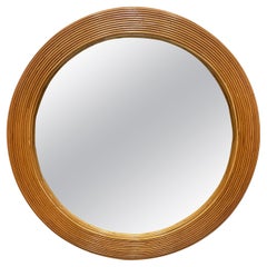 Fin du 20e siècle Miroir rond vintage en roseau de la côte naturelle