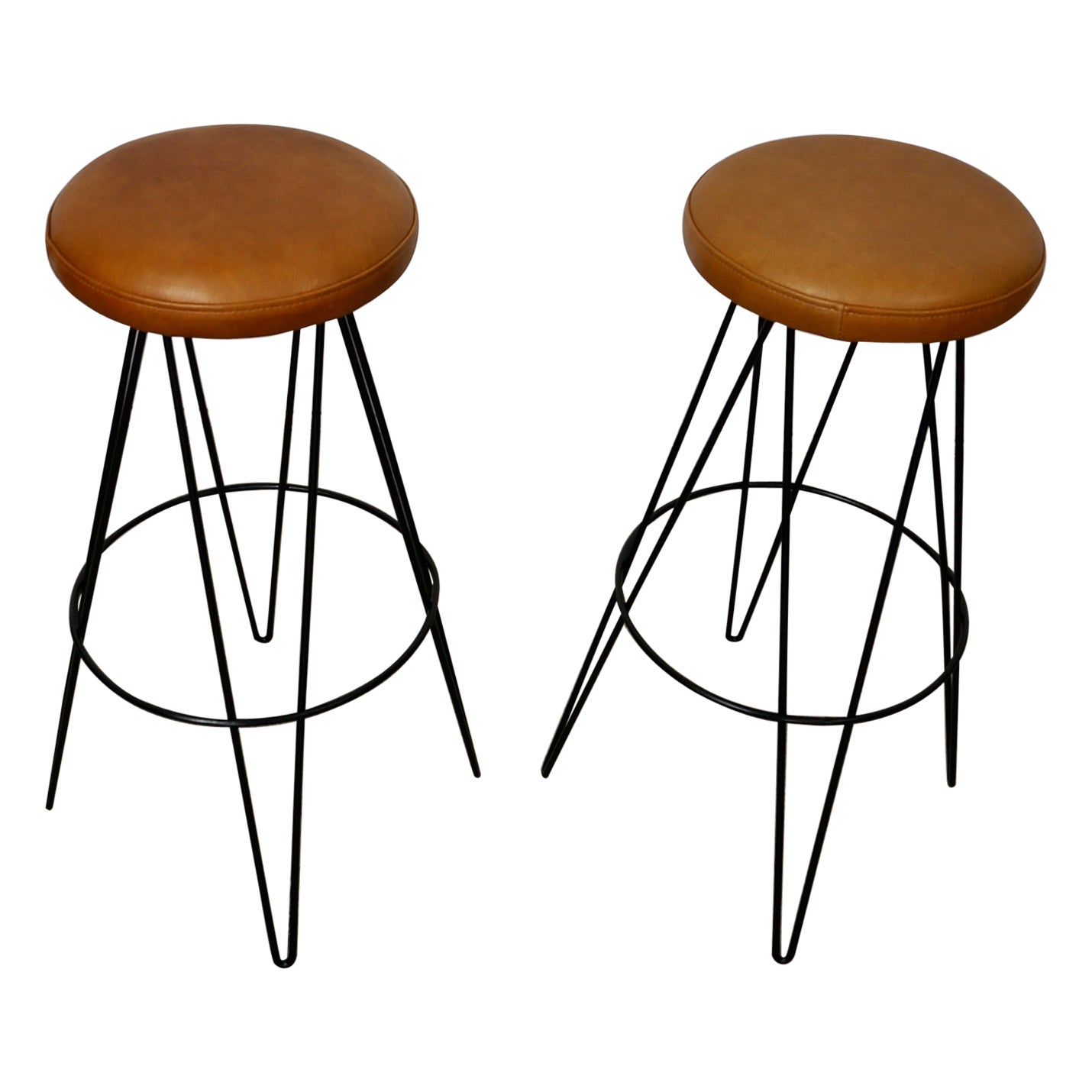1950's Mid-Century Modern Tony Paul Style Leather Bar Stools - a Pair