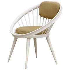 Yvngve Ekstrom Attributed Swedish Hoop Side Chair with Olive Cushions