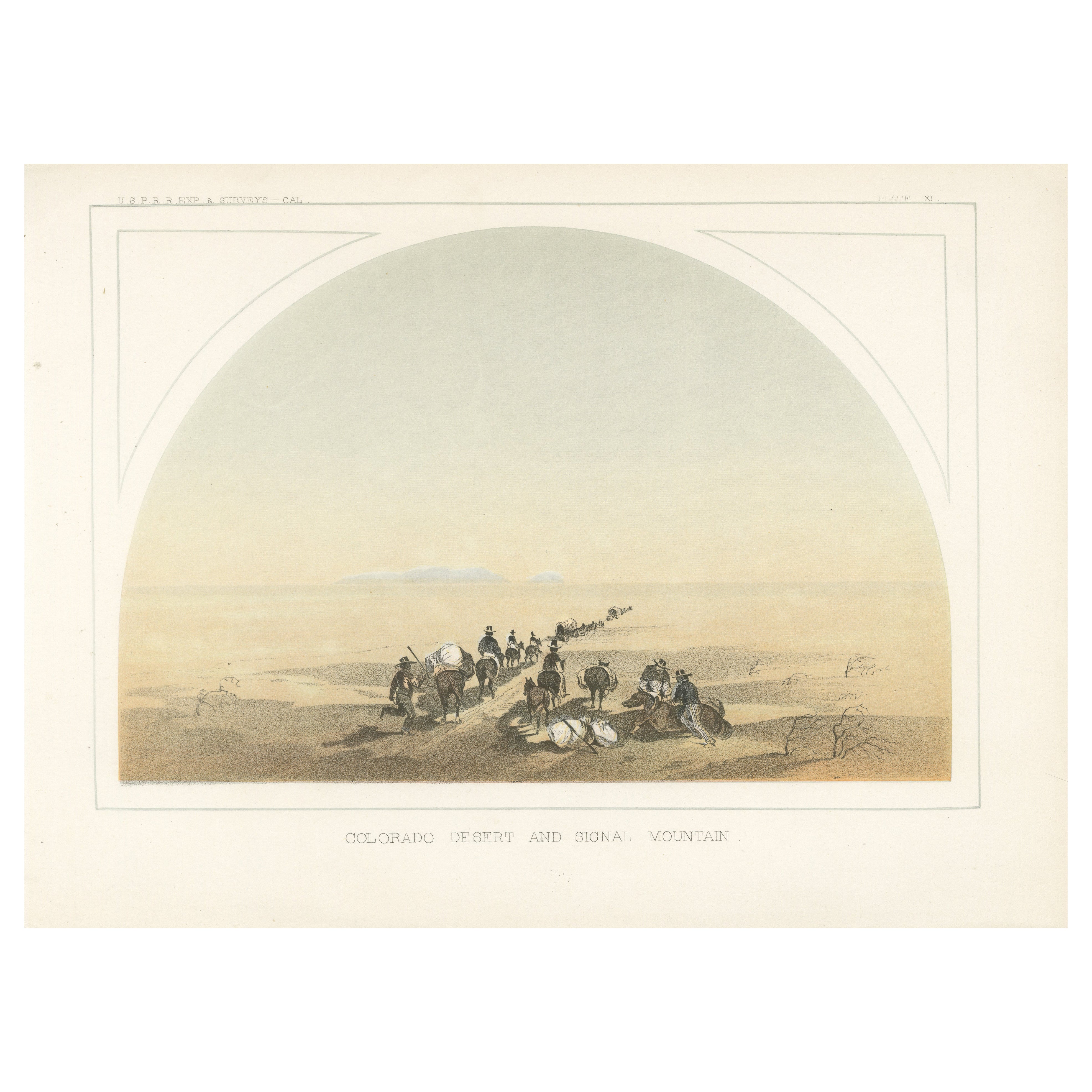 Trekking attraverso il deserto del Colorado con la montagna Signal in lontananza, 1856
