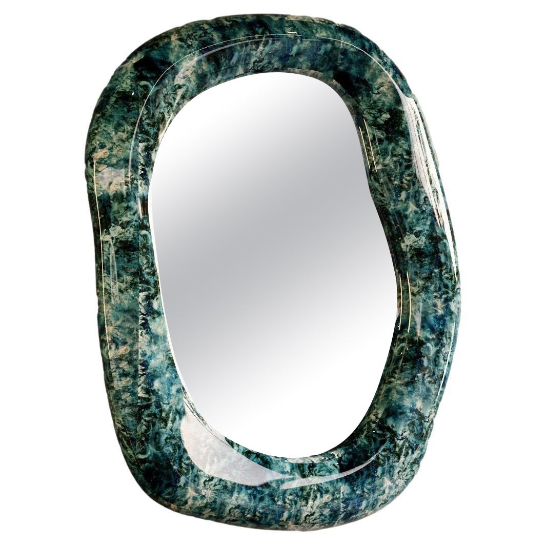 Contemporary Sculptural Wall Mirror in Marble Finish