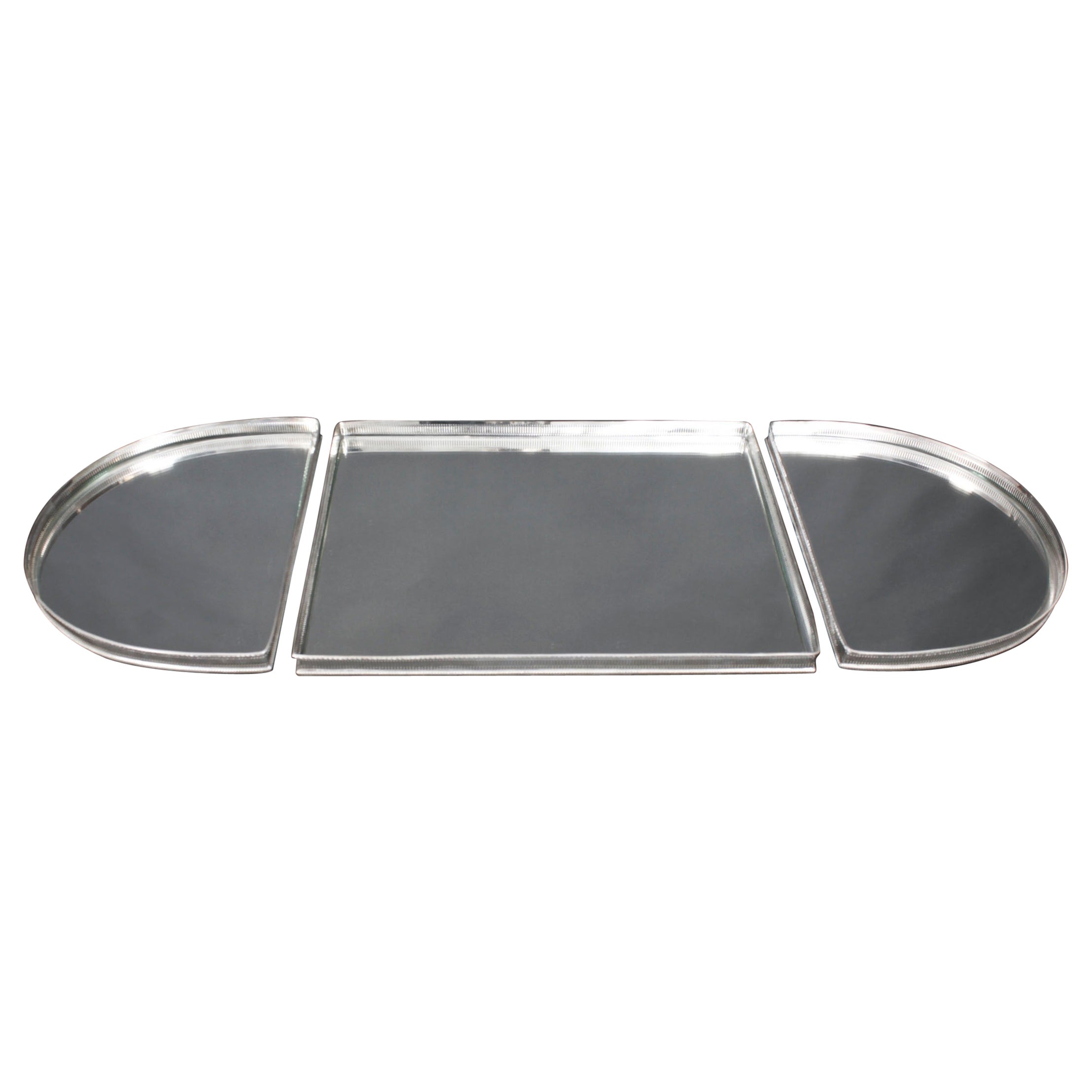 Bandeja plateada inglesa vintage de 3 piezas con espejo Siglo XX
