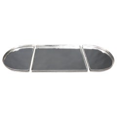 Bandeja plateada inglesa vintage de 3 piezas con espejo Siglo XX