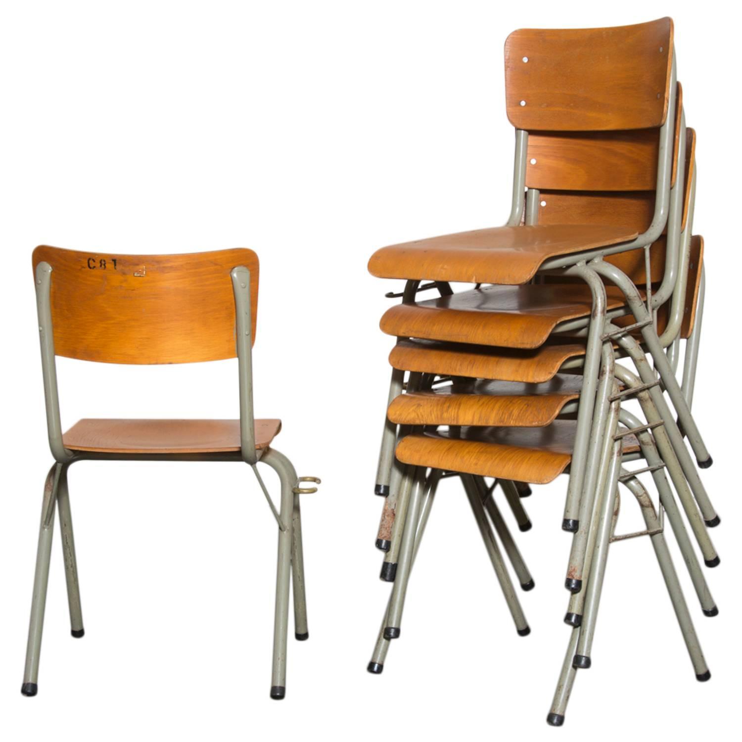 Tubax Birch Stacking School Chairs with Side Hooks For Sale at 1stdibs