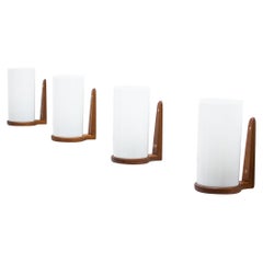 Teak & Acrylic Wall Lamps by Luxus, Sweden, Set of 4