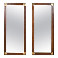 Henredon Style Mid-Century Hollywood Regency Campaign Oak and Brass Mirrors