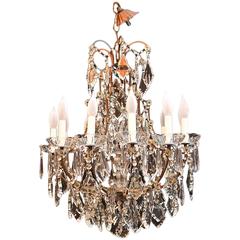 Beautiful French 1930 Bronze and Crystal Chandelier