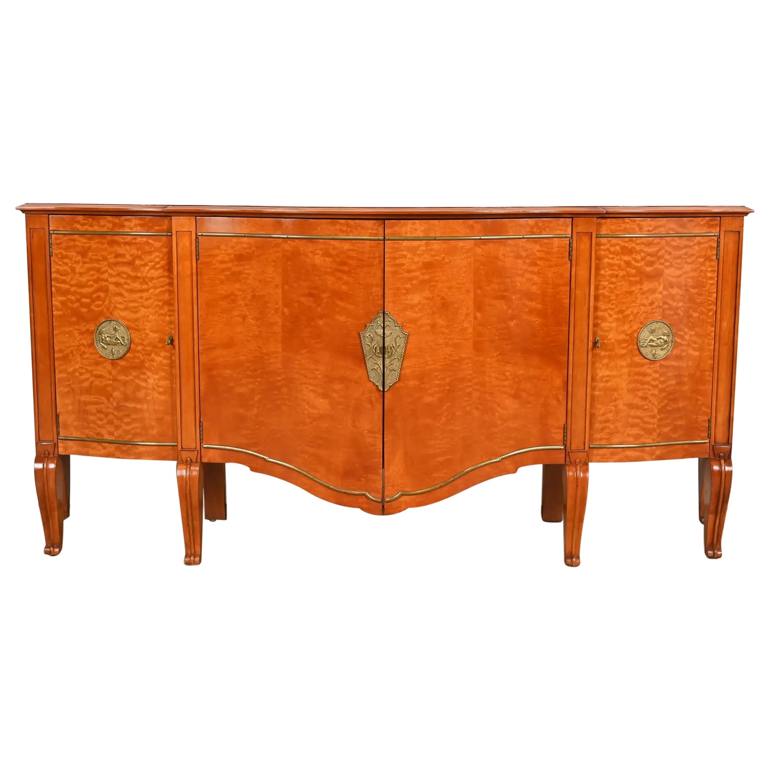 John Widdicomb French Regency Louis XVI Sideboard Credenza en bois de ronce et laiton