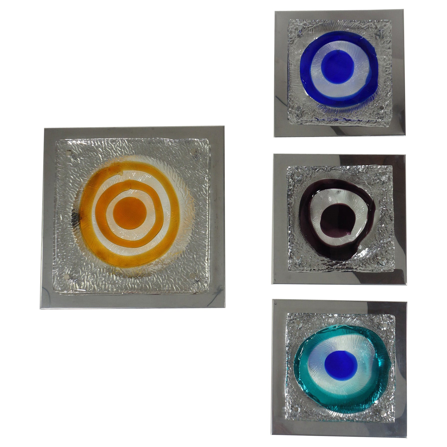 Wandleuchte aus Stahlglas von Angelo Brotto Esperia, Pace Age Design, 4er-Set, 1960