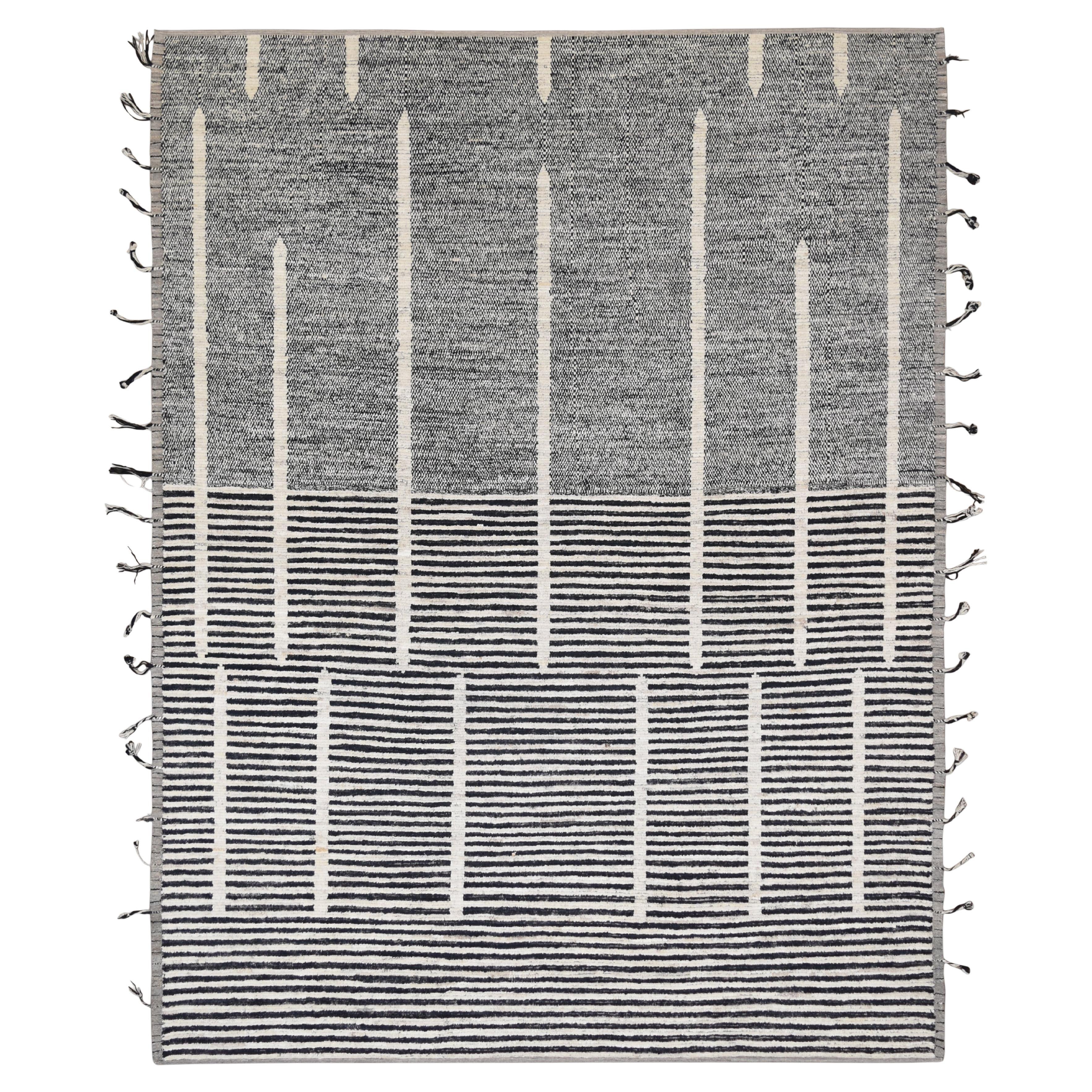 Schwarzer und elfenbeinfarbener geometrischer moderner Stammeskunst-Teppich 10'5''x13'8''
