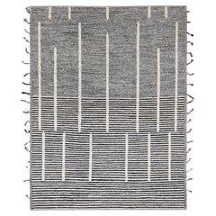 Black and Ivory Geometric Tribal Modern Designed Wool Rug 10'5''x13'8''