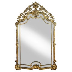 Large Antique Spanish Hand-Carved Gilt Wood Wall Mirror