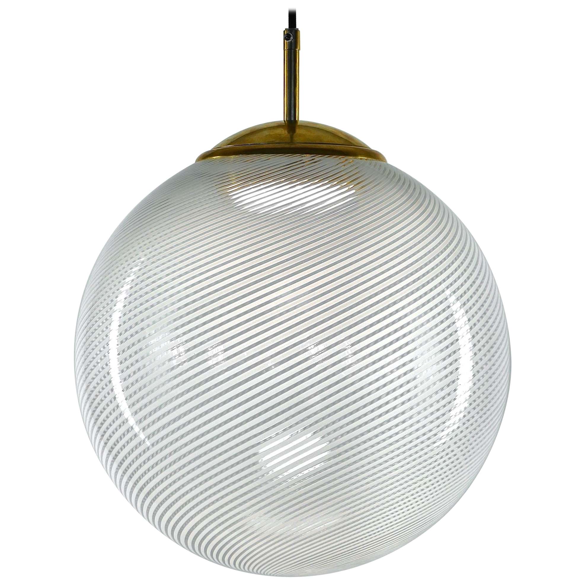Gaia, Murano White Mezza Filigrana Tessuto glass sphere, Silvio Piattelli Design