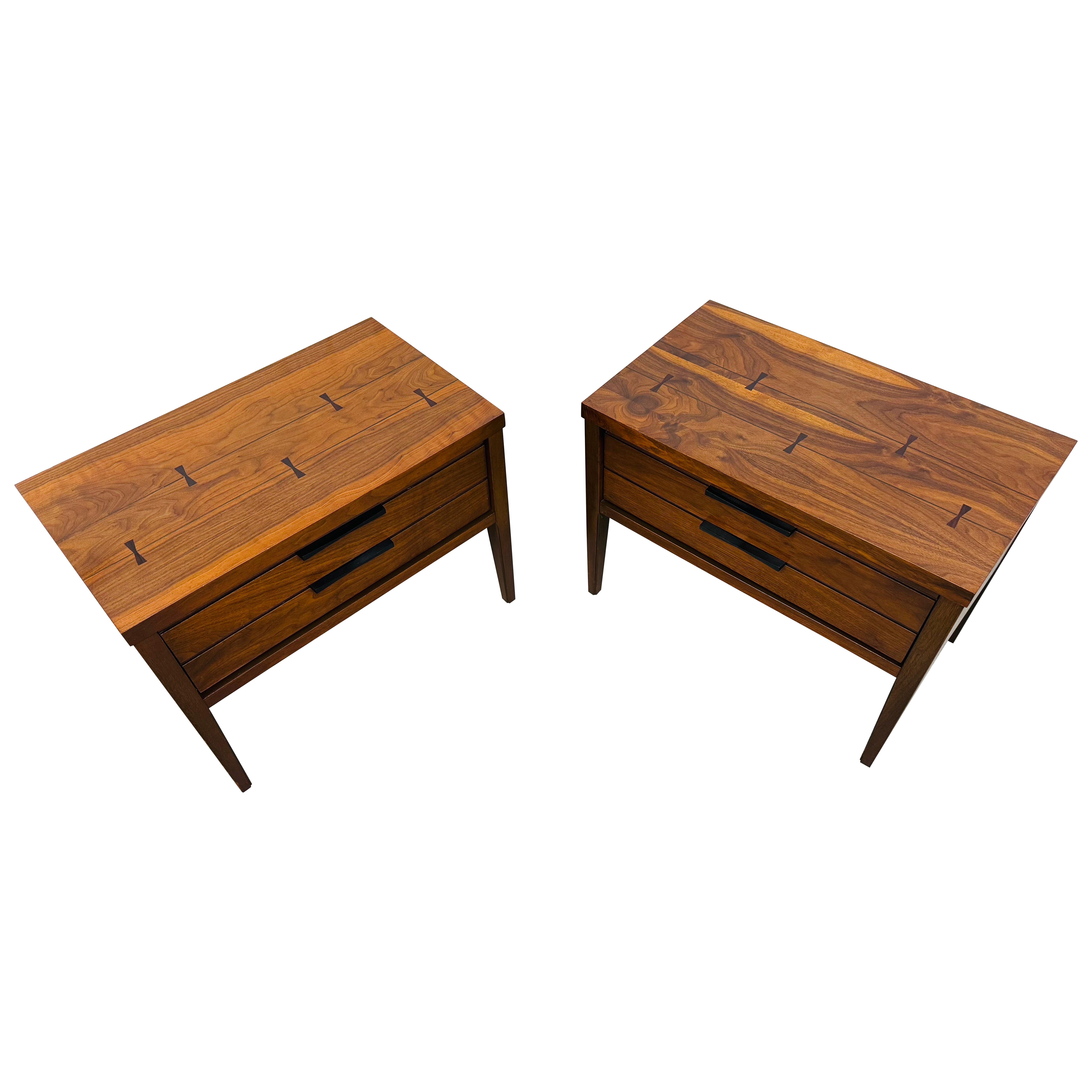Mid-Century Modern Lane Tuxedo Walnut Nightstands - Set of 2