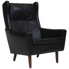 Mid-Century Danish Black Leather Wingback Chair 2
