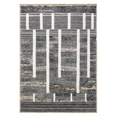 Modern Black Brown and Ivory Geometric Designed Wool Rug 8'6''x12'