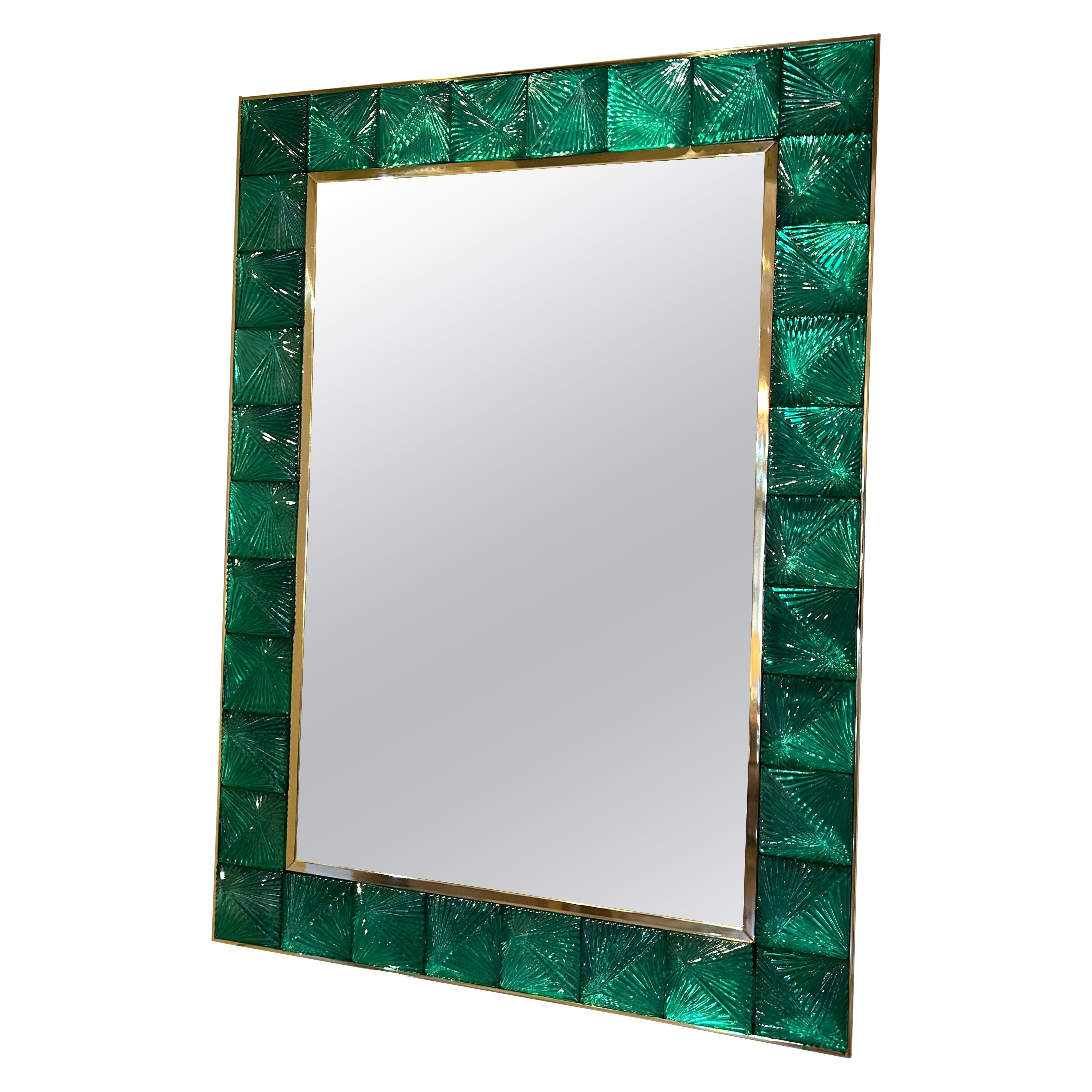 Miroir de Murano, vert émeraude, XXe siècle en vente