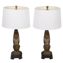Brass Lion Table Lamps - a Pair