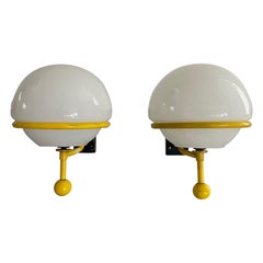 Ball Glass Pair of Sconces with Yellow Metal Atomic Body, 1960s, Italy