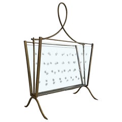 Mid-century Modern Glass and Brass Elegant Magazine Holder, 1960s, Italy
