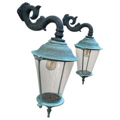 Pair of Antique Brass Wall Lanterns /Sconces - 17” deep x 10”.5 wide x 25” high