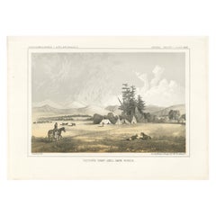 Antique Native American Camp Scene at Hell Gate Ronde – Peaceful Prairie Landscape, 1856