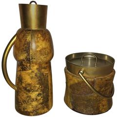 Aldo Tura Lacquered Goatskin Ice Bucket and Caraffe Barware Set
