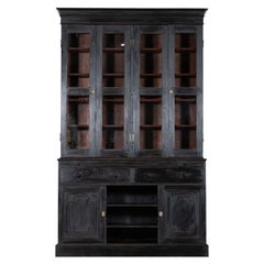 Grande libreria secretaire inglese del XIX secolo in mogano ebanizzato e smaltato