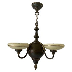 3-armed Glass and Brass Art Deco Chandelier, 1940s, Germany