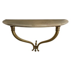 Mid-Century Brass and Marble Top Floating Wall Console Table, 1950s, Italy