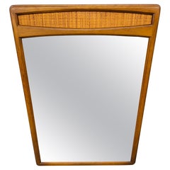 Mid-Century Modern Walnut & Cane Wall Mirror
