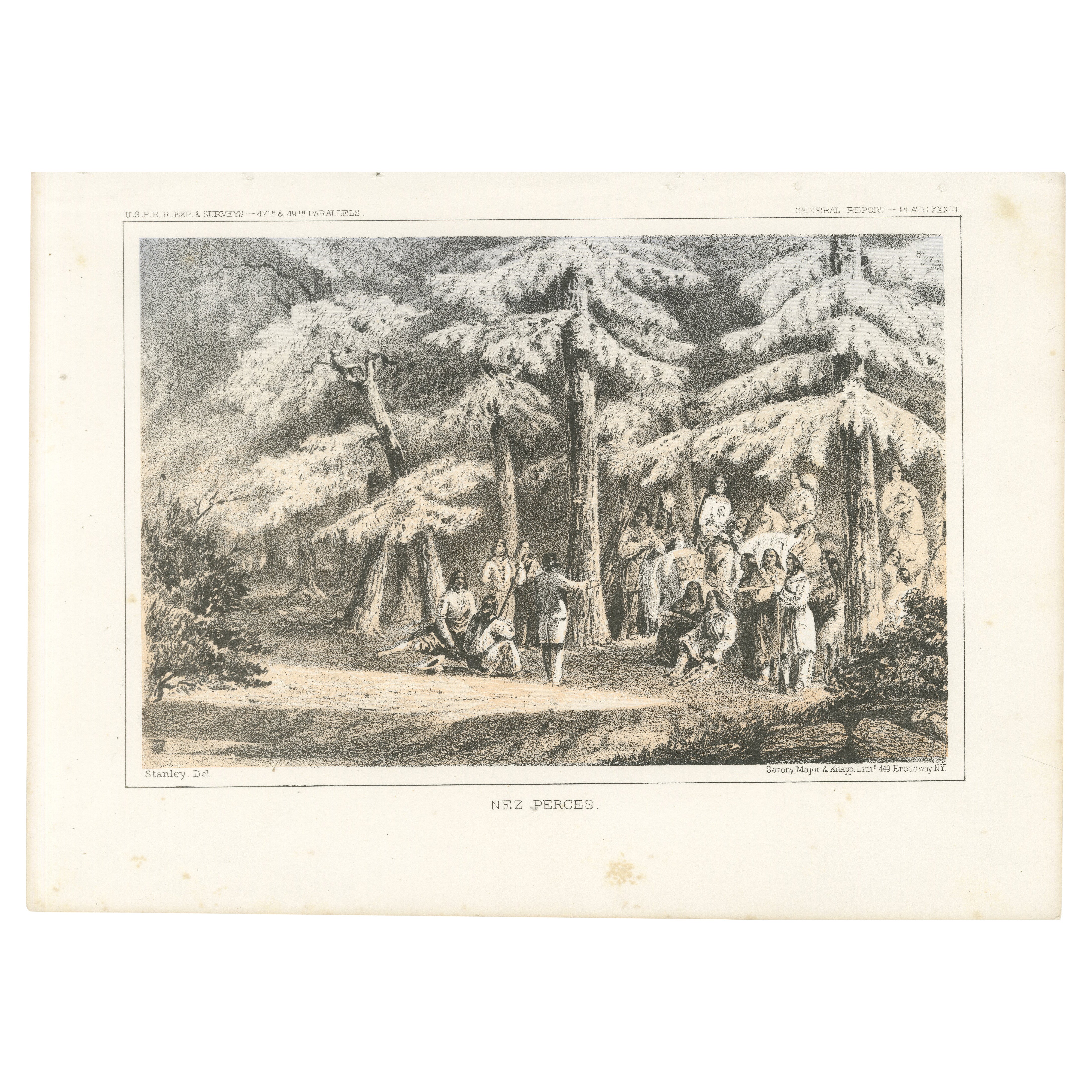 Versammlung der Nez Perces: Eine Vivid Lithographie aus dem 19. Jahrhundert über das Leben im pazifischen Nordwesten