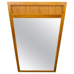 Mid-Century Modern Walnut & Cane Wall Mirror