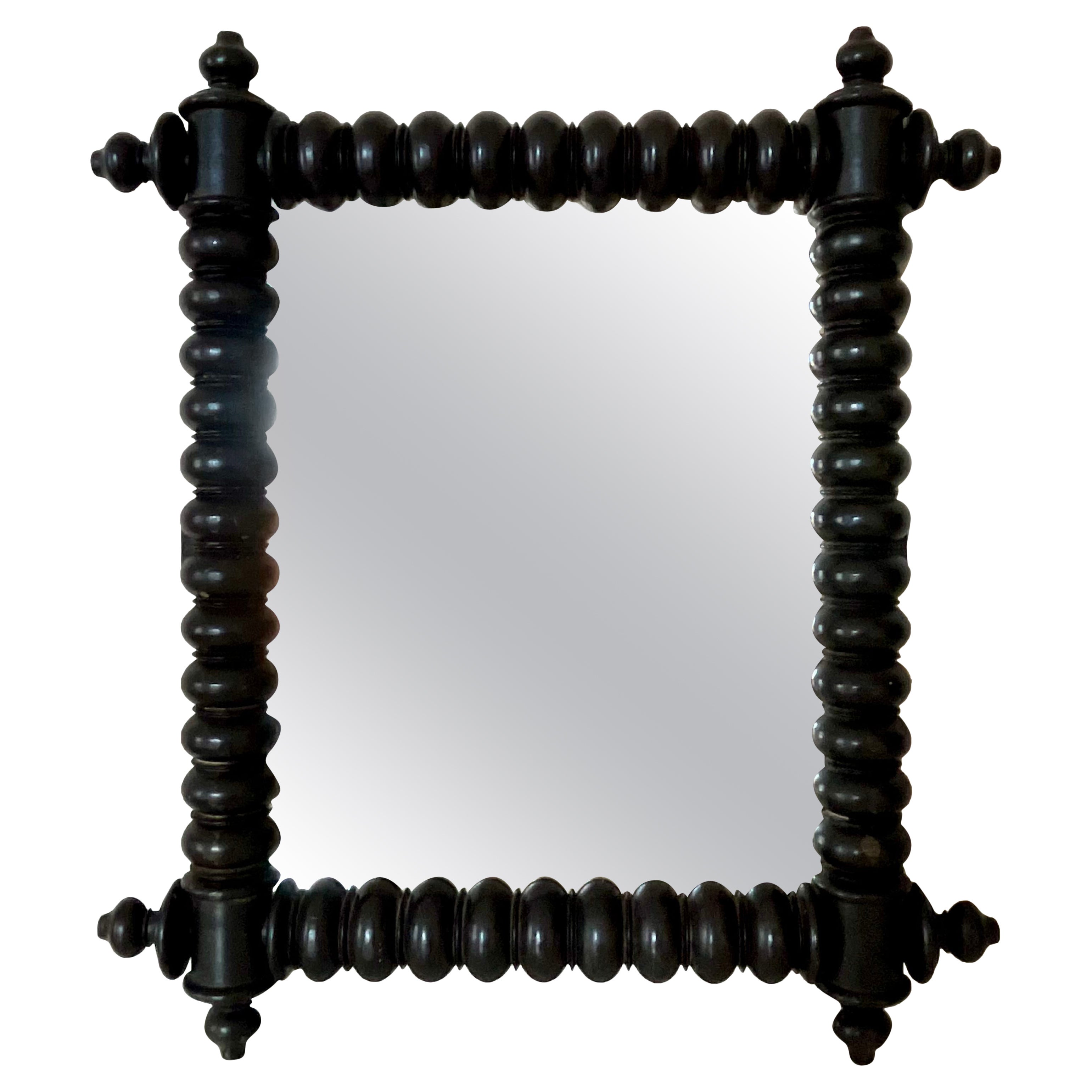 Hand-Carved English Bobbin Style Wood Wall Mirror, 1920s/1930s