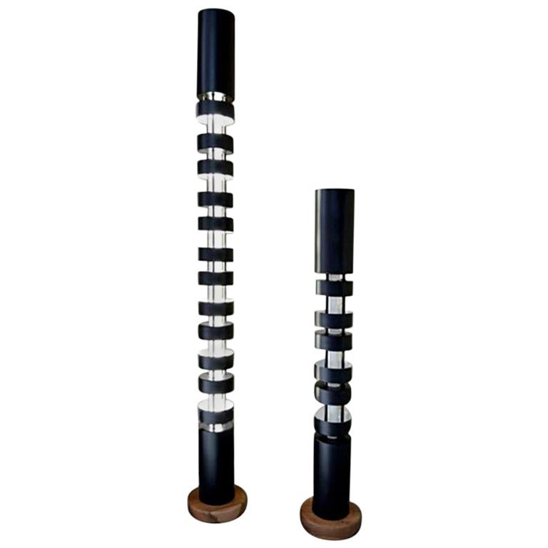 Serge Mouille Mid-Century Modern Large and Small Totem Column Floor Lamp Set