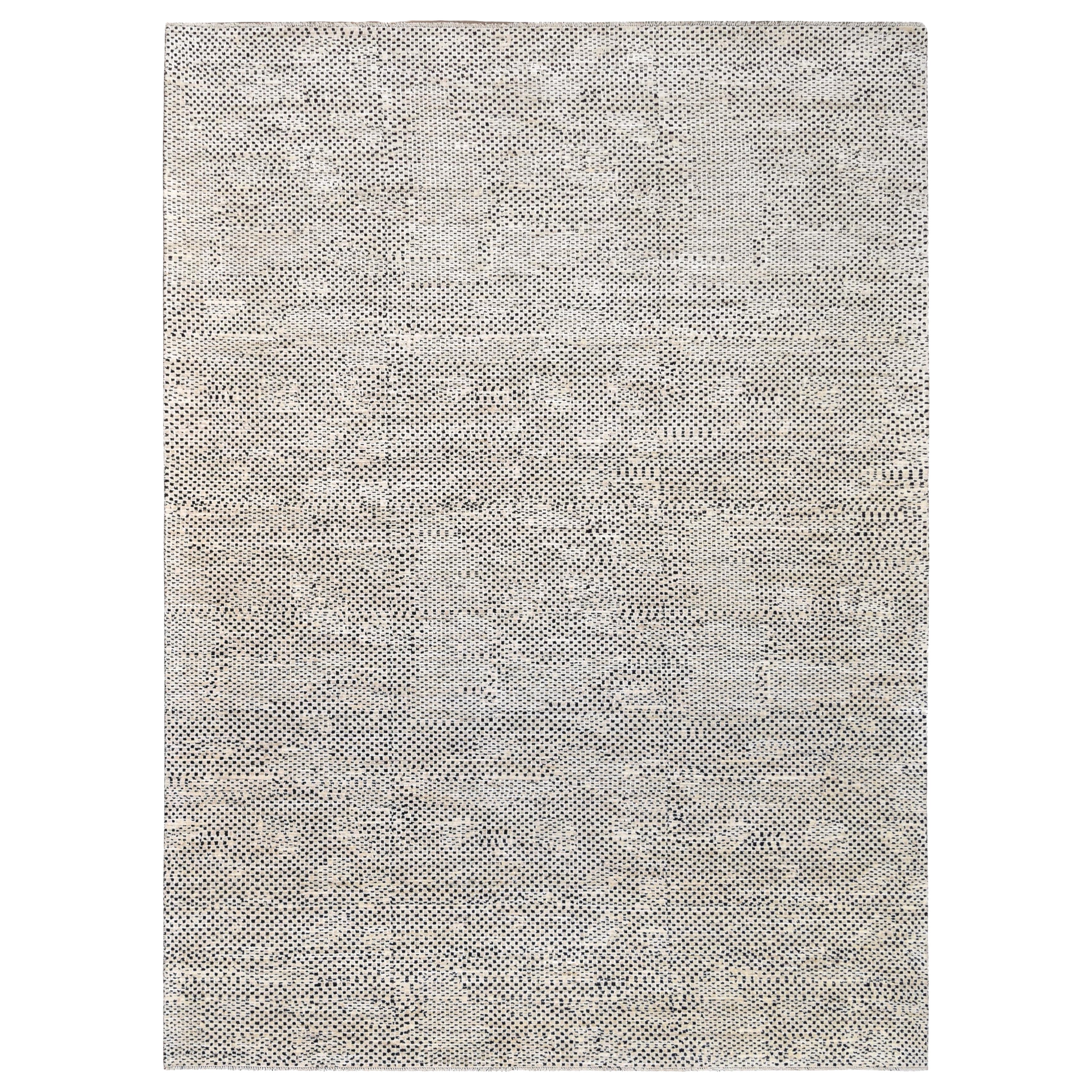 Modern Black and Ivory Simple Abstract Patterned Wool Rug 8'9''x12'2''