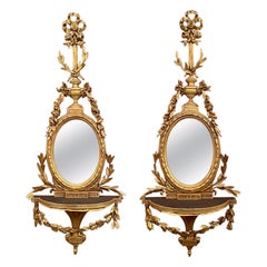 Pair Antique English Adam Style Carved Gilt Wood Mirrors, Circa 1880's.