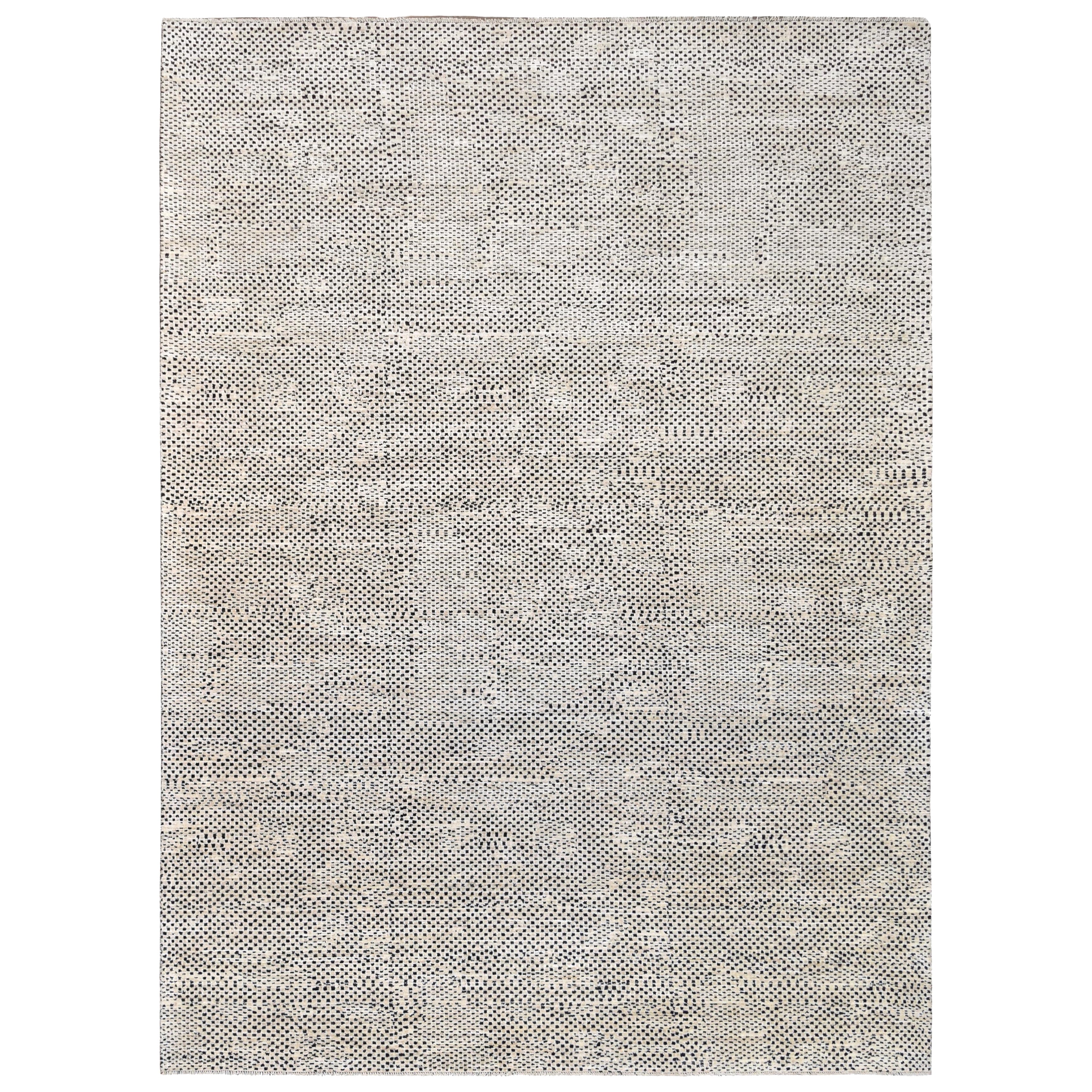 Moderner schwarzer und elfenbeinfarbener einfacher abstrakter gemusterter Wollteppich 8'8''x11'10''